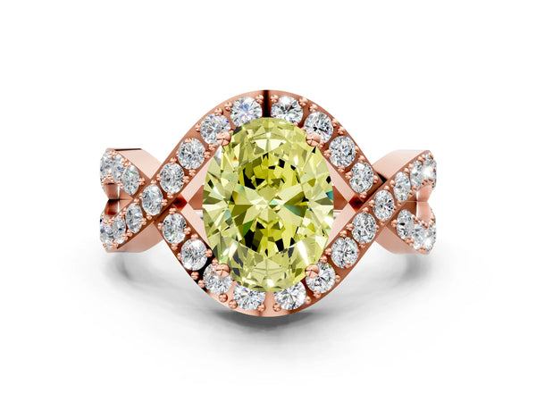 Rose gold Fancy Yellow Oval  Solitaire Twist Band Pavé Diamond Engagement Ring