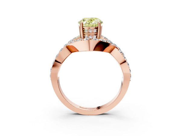 Rose gold Fancy Yellow Oval  Solitaire Twist Band Pavé Diamond Engagement Ring