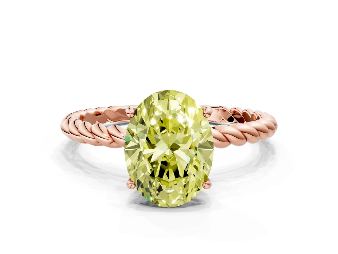 Rose gold Fancy Yellow Oval  Solitaire Twist Band Ring with Four-Prong Setting_68