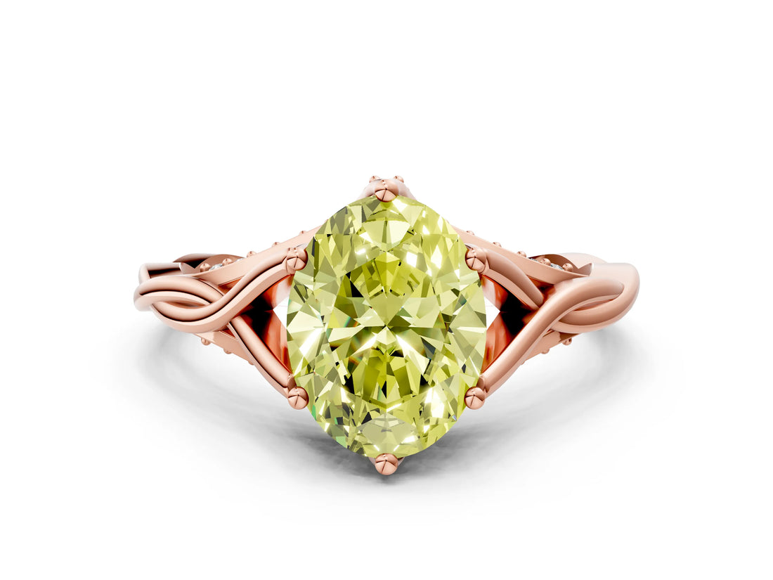 Rose gold Fancy Yellow Oval  Solitaire Twist Band Six-Prong Setting 1