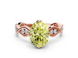 Rose gold Fancy Yellow Oval  Solitaire Twist Band with Leaf Prong Setting 1