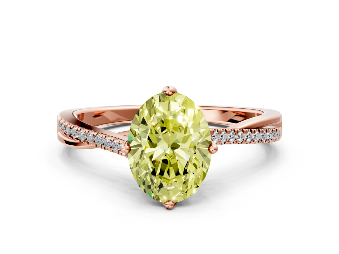 Rose gold Fancy Yellow Oval  Solitaire Twist Band with Pavé Diamonds and Four-Prong Setting_72