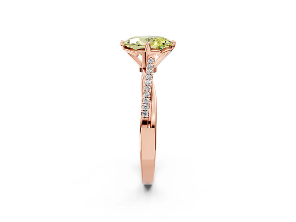 Rose gold Fancy Yellow Oval  Solitaire Twist Band with Pavé Diamonds and Four-Prong Setting