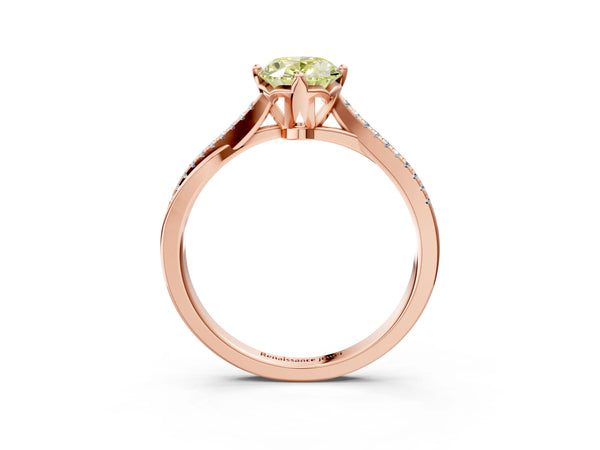 Rose gold Fancy Yellow Oval  Solitaire Twist Band with Pavé Diamonds and Four-Prong Setting
