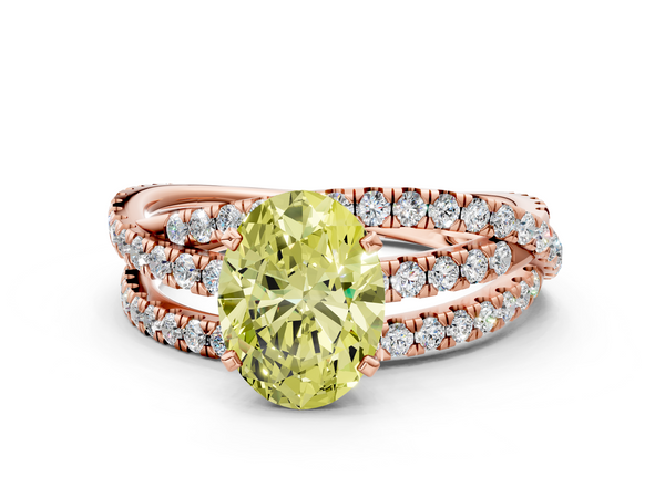 Rose gold Fancy Yellow Oval  Solitaire Twist Band with Pavé Setting and Four-Prong Setting