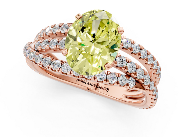 Rose gold Fancy Yellow Oval  Solitaire Twist Band with Pavé Setting and Four-Prong Setting