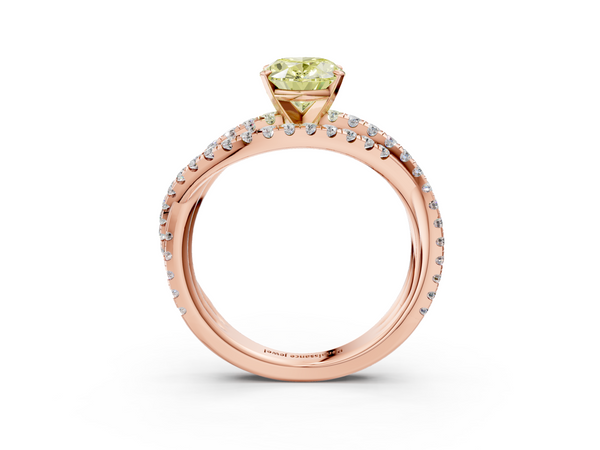 Rose gold Fancy Yellow Oval  Solitaire Twist Band with Pavé Setting and Four-Prong Setting
