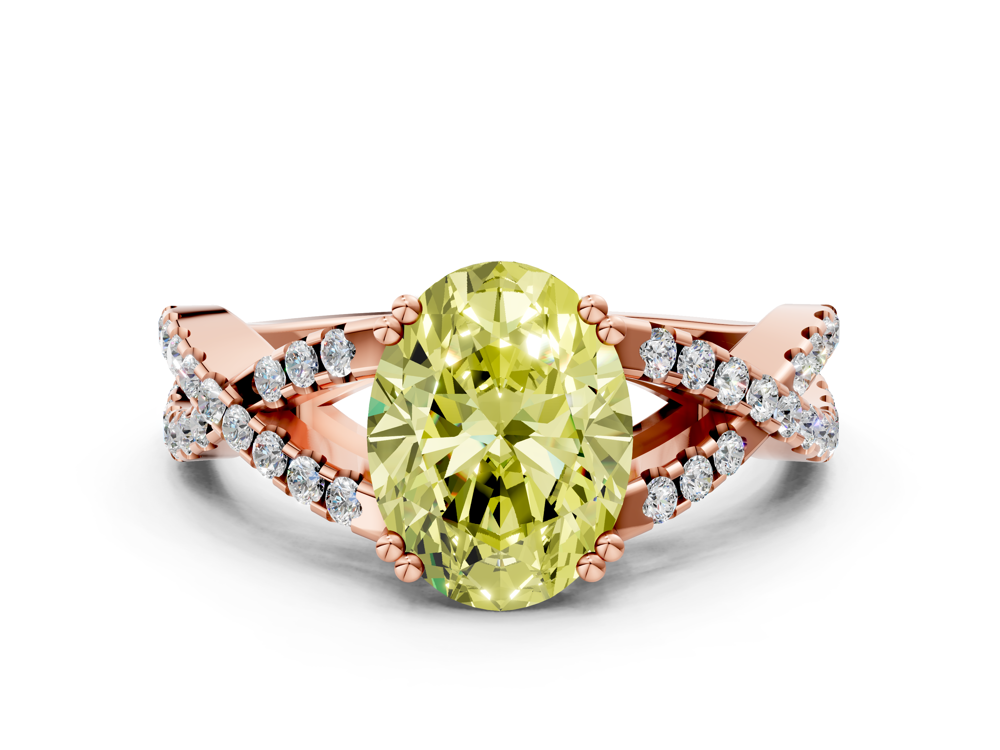 Rose gold Fancy Yellow Oval  Solitaire Twist Band with Pavé Setting and Four-Prong Setting_34