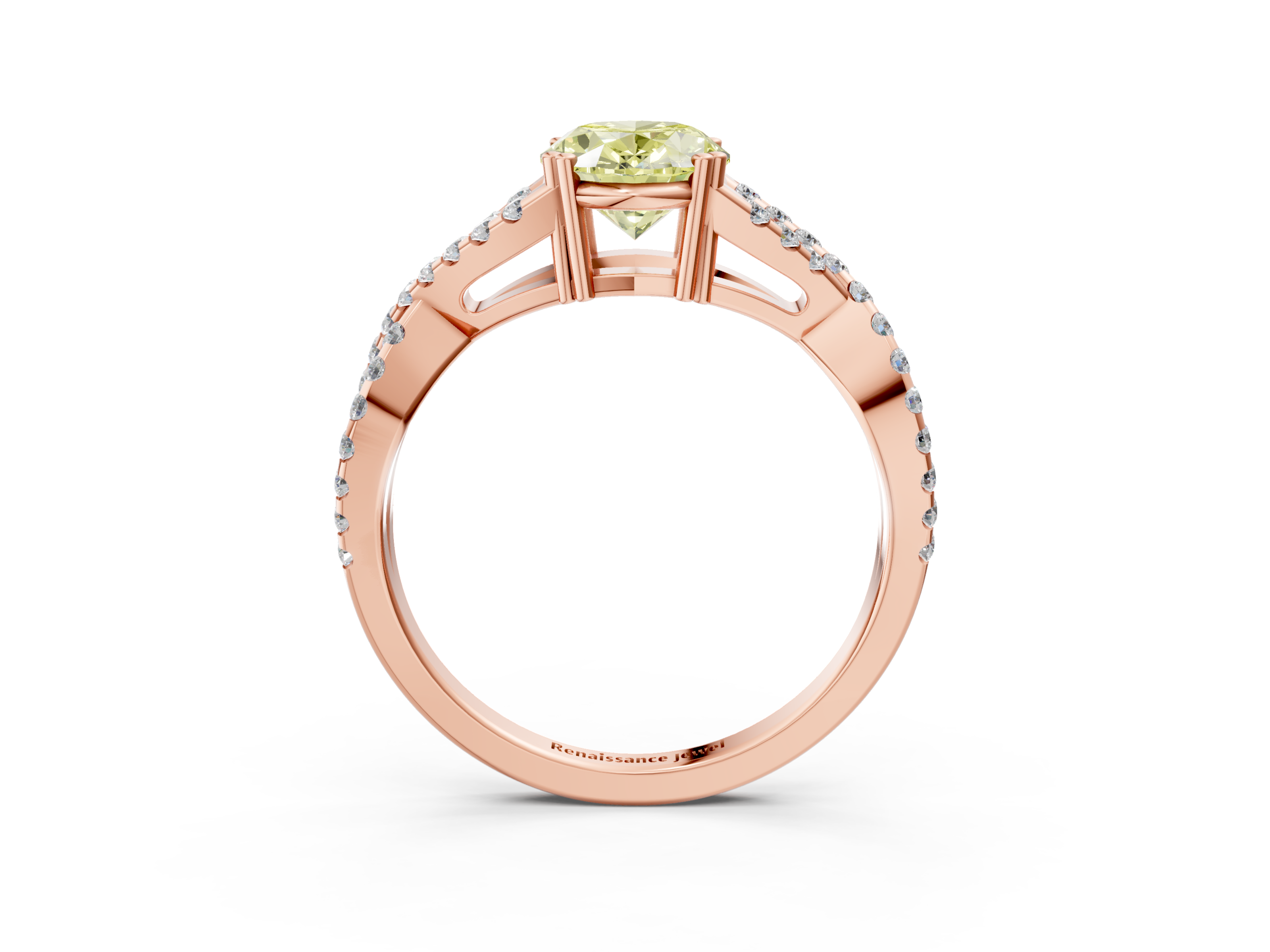 Rose gold Fancy Yellow Oval  Solitaire Twist Band with Pavé Setting and Four-Prong Setting_37