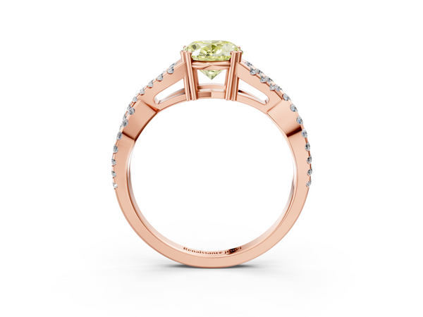 Rose gold Fancy Yellow Oval Cut Diamond Solitaire Ring with Four-Prong Setting and Twisted Pavé Band