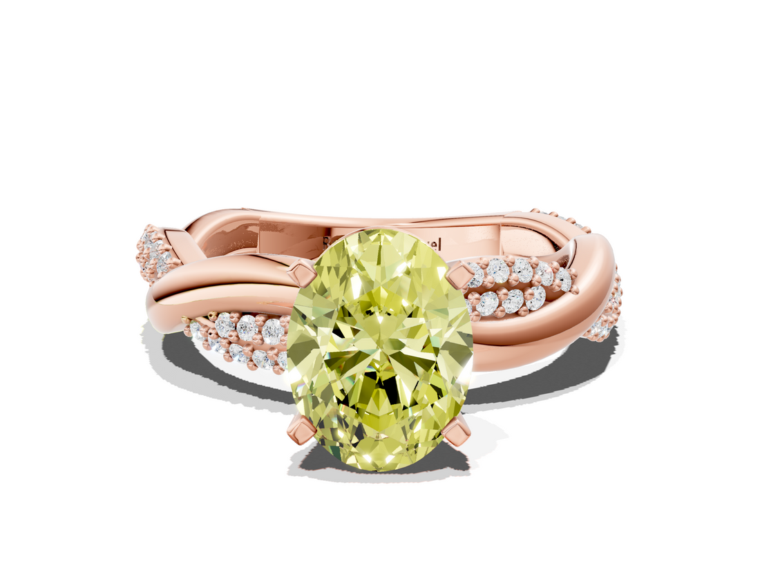 Rose gold Fancy Yellow Oval  Solitaire Twist Band with Pave Prong Setting_28