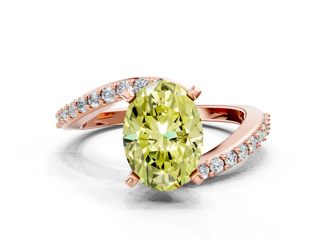 Rose gold Fancy Yellow Oval  Solitaire Twist Band with Pave Set Diamonds and Four-Prong Setting_125