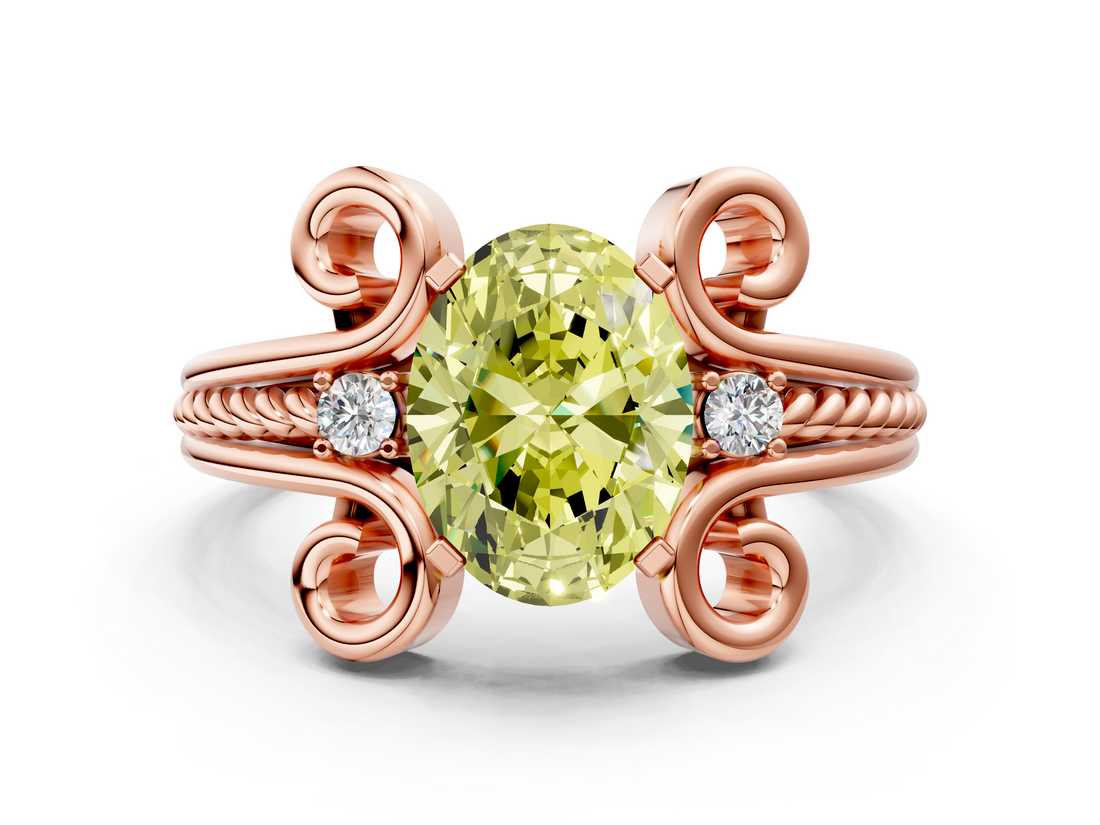 Rose gold Fancy Yellow Oval  Solitaire Twisted Band Scroll Prong Ring_20
