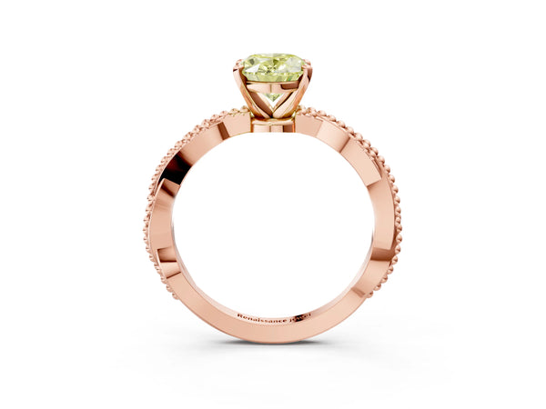 Rose gold Fancy Yellow Oval  Solitaire Twisted Band with Bead Prong Setting