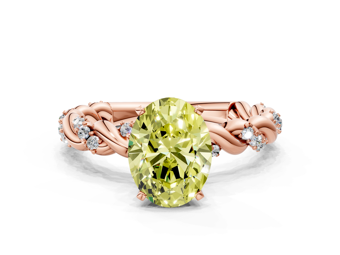 Rose gold Fancy Yellow Oval  Solitaire Twisted Band with Pavé Accents and Four-Prong Setting_3