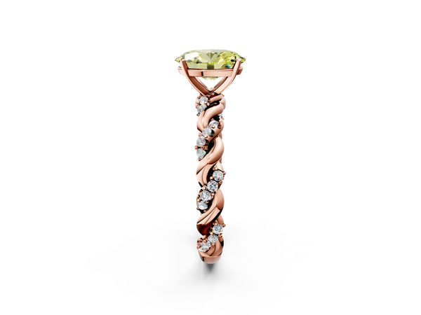Rose gold Fancy Yellow Oval Cut Diamond Solitaire Ring with Twisted Band and Pavé Accents