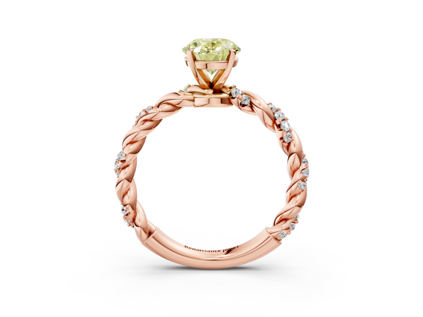 Rose gold Fancy Yellow Oval Cut Diamond Solitaire Ring with Twisted Band and Pavé Accents