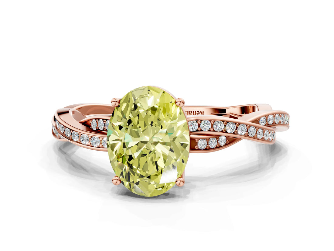 Rose gold Fancy Yellow Oval  Solitaire Twisted Pave Diamond Ring with Four-Prong Setting_80