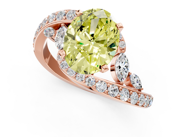 Rose gold Fancy Yellow Oval  Solitaire with Pavé Twist Band and Four-Prong Setting