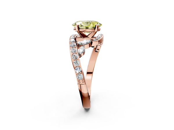 Rose gold Fancy Yellow Oval  Solitaire with Pavé Twist Band and Four-Prong Setting