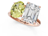 Rose gold Fancy Yellow Oval  and Emerald Cut Toi Moi Ring with Prong Setting_63