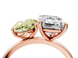 Rose gold Fancy Yellow Oval  and Emerald Cut Toi Moi Ring with Prong Setting_66