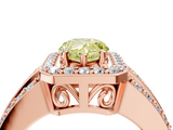 Rose gold Fancy Yellow Pear -Cut Halo Diamond Ring with Split Shank and Four-Prong Setting_94