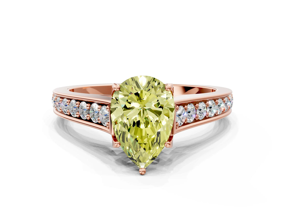 Rose gold Fancy Yellow Pear  Brilliant Cut Diamond Engagement Ring with Pavé Band and Four-Prong Setting_49
