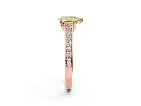 Rose gold Fancy Yellow Pear  Brilliant Cut Diamond Engagement Ring with Pavé Band and Four-Prong Setting