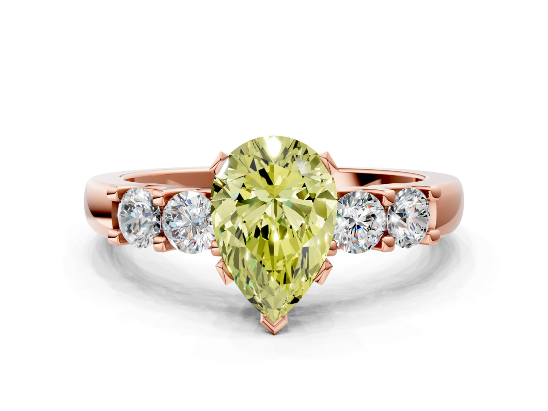 Rose gold Fancy Yellow Pear  Brilliant Cut Diamond Five-Stone Prong Set Engagement Ring with Channel Band_3