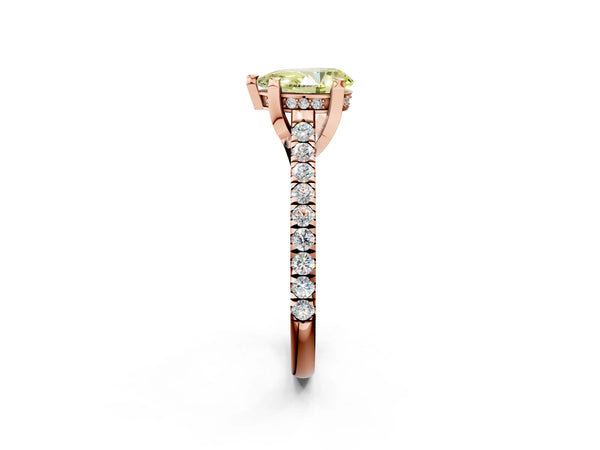 Rose gold Fancy Yellow Pear  Brilliant Diamond Solitaire with Pavé Band and Four-Prong Setting