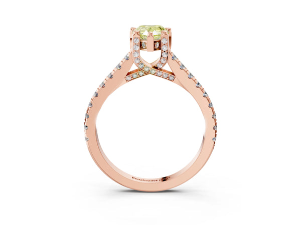 Rose gold Fancy Yellow Pear  Brilliant Diamond Solitaire with Pavé Band and Four-Prong Setting