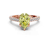 Rose gold Fancy Yellow Pear  Brilliant Diamond Solitaire with Pavé Band and Four-Prong Setting