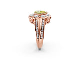 Rose gold Fancy Yellow Pear  Brilliant Flower Halo Diamond Split Shank Ring_23