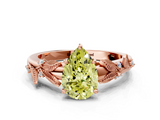 Rose gold Fancy Yellow Pear  Brilliant Solitaire with Leaf Motif Band and Four-Prong Setting_63