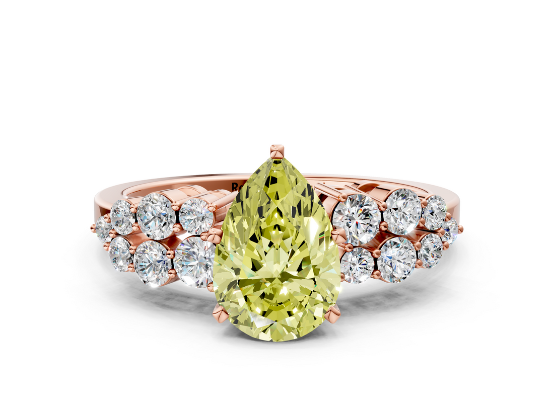 Rose gold Fancy Yellow Pear  Cluster Diamond Engagement Ring with Pavé Band and Four-Prong Setting_49