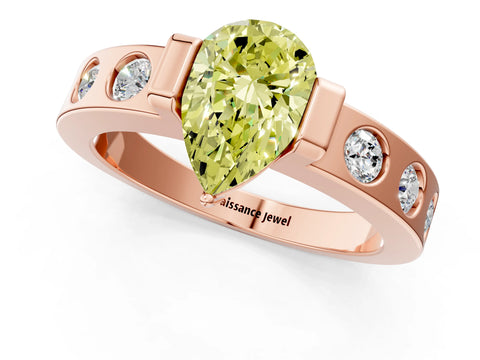 Rose gold Fancy Yellow Pear Cut Brilliant Channel-Set Diamond Ring with Bezel Prong Setting_1
