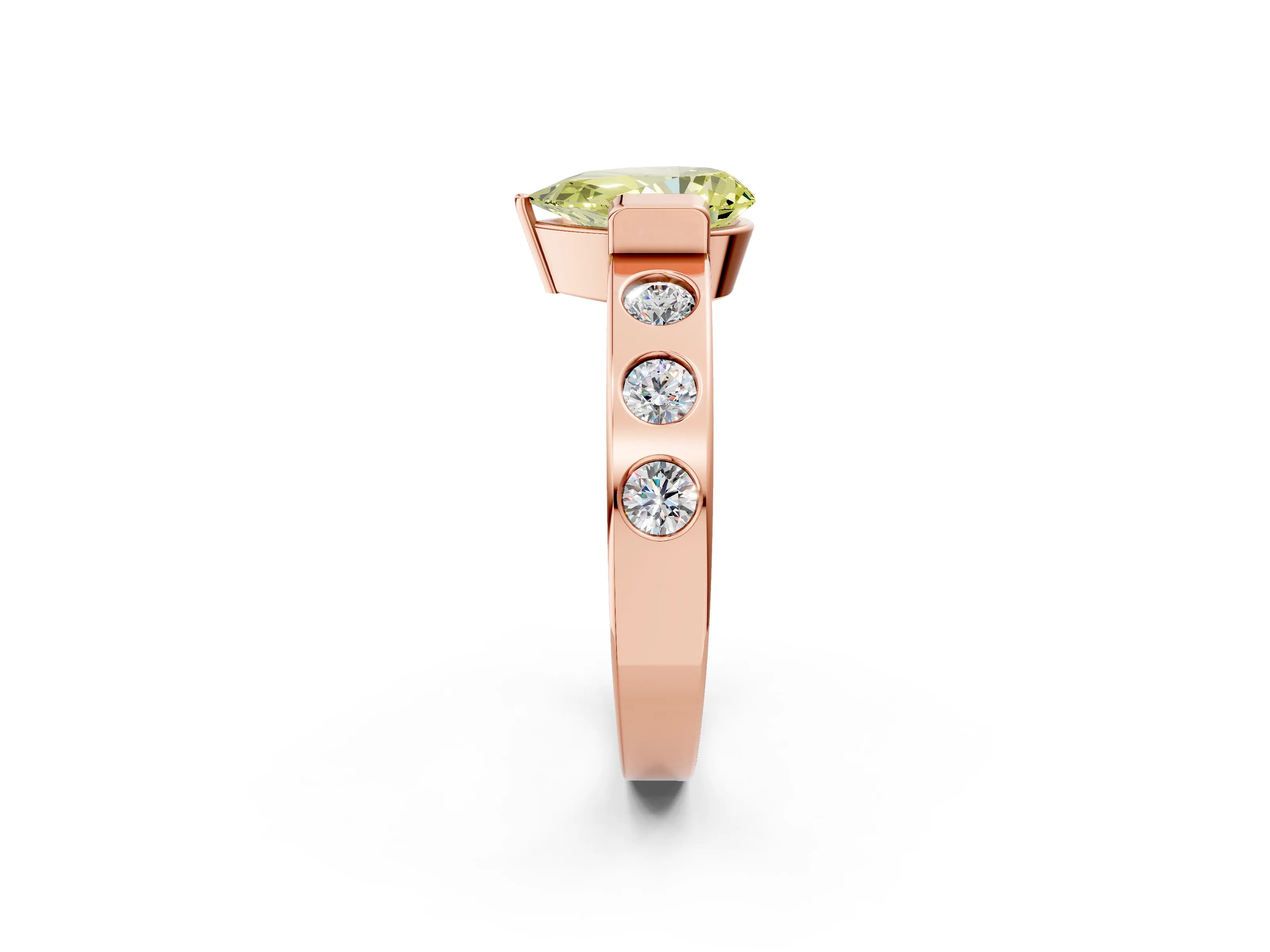 Rose gold Fancy Yellow Pear Cut Brilliant Channel-Set Diamond Ring with Bezel Prong Setting_2
