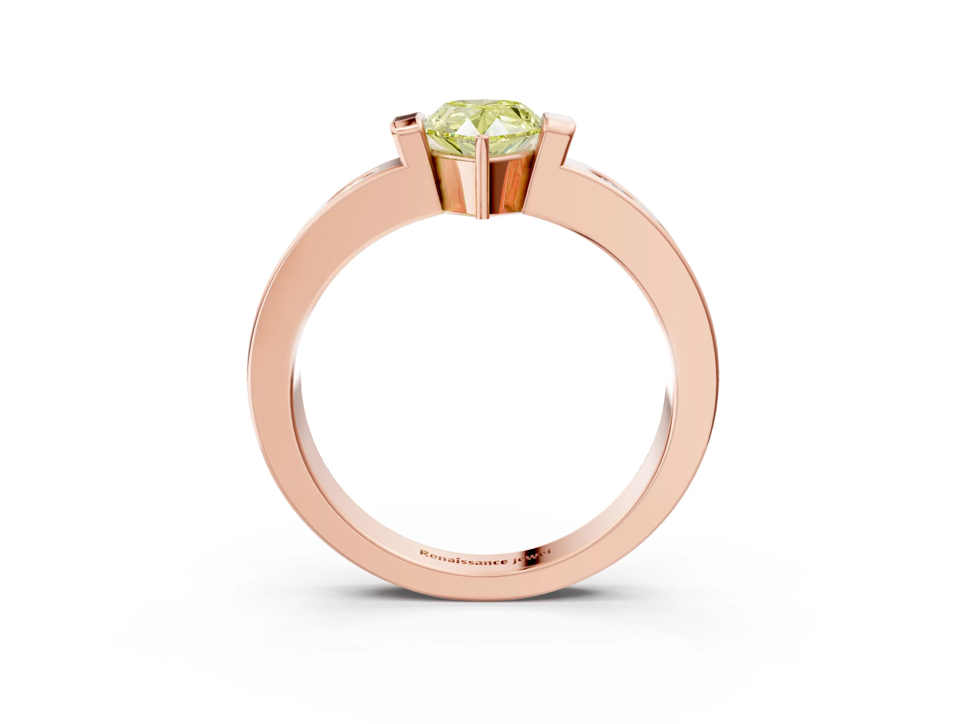 Rose gold Fancy Yellow Pear Cut Brilliant Channel-Set Diamond Ring with Bezel Prong Setting_3