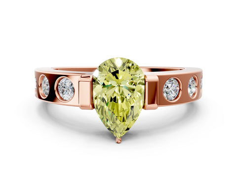 Rose gold Fancy Yellow Pear Cut Brilliant Channel-Set Diamond Ring with Bezel Prong Setting