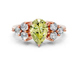 Rose gold Fancy Yellow Pear Cut Brilliant Diamond Cluster Accent Solitaire Ring with Prong Setting