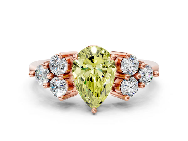 Rose Gold Pear-Shaped Cluster Side Stone Engagement Ring Setting for Fancy Yellow Center