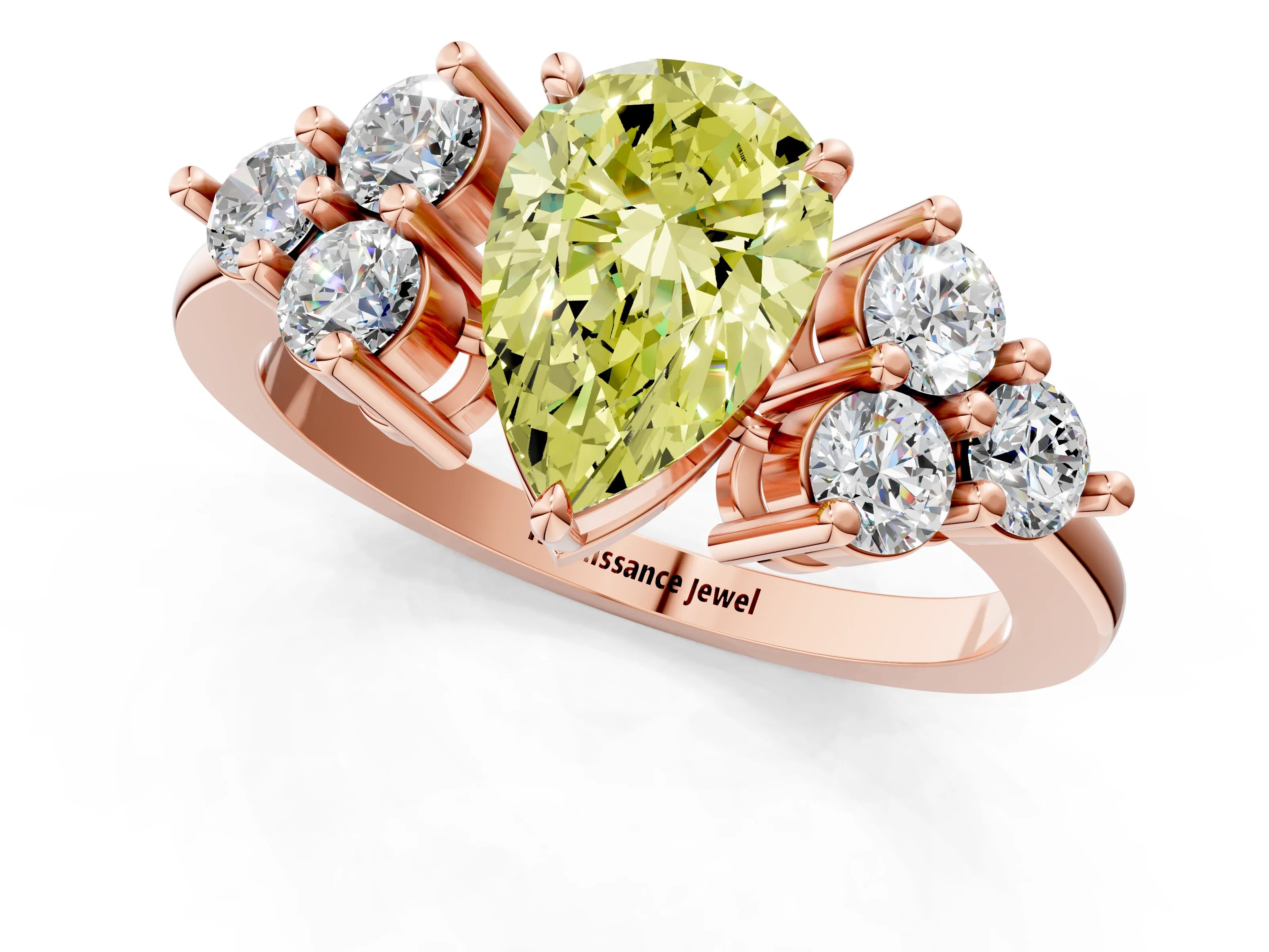 Rose gold Fancy Yellow Pear Cut Brilliant Diamond Cluster Accent Solitaire Ring with Prong Setting_1