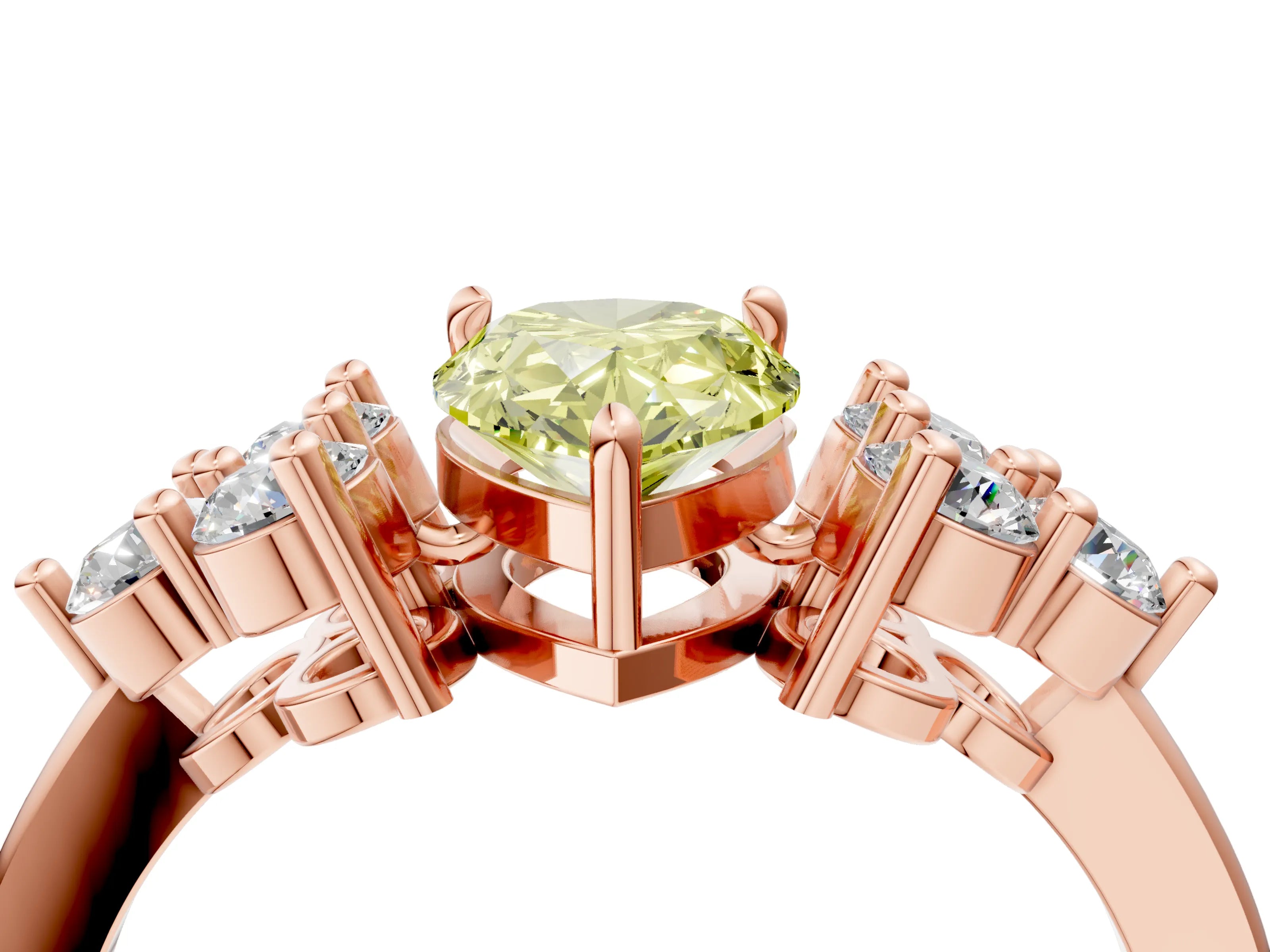 Rose gold Fancy Yellow Pear Cut Brilliant Diamond Cluster Accent Solitaire Ring with Prong Setting_4