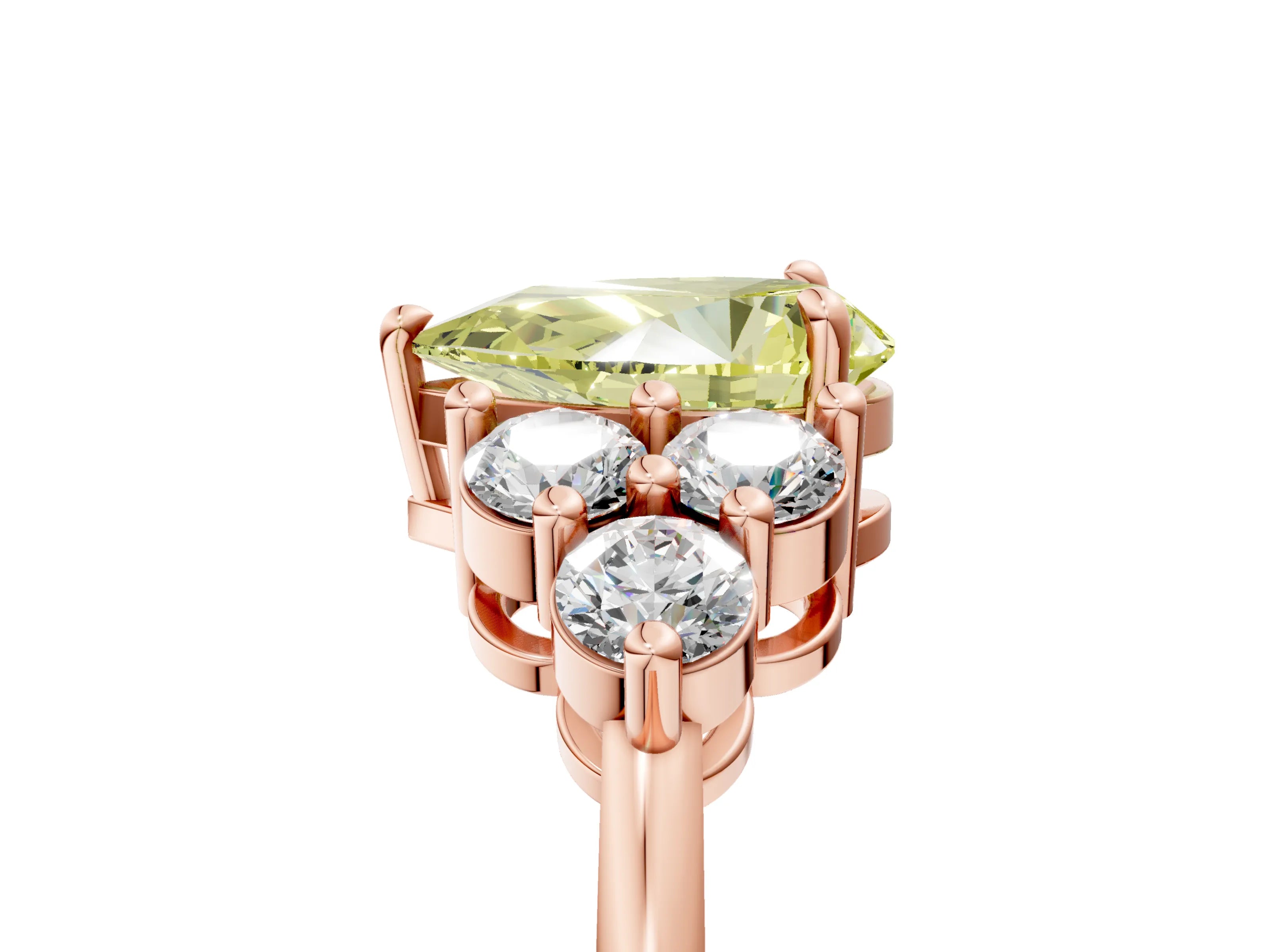 Rose gold Fancy Yellow Pear Cut Brilliant Diamond Cluster Accent Solitaire Ring with Prong Setting_5