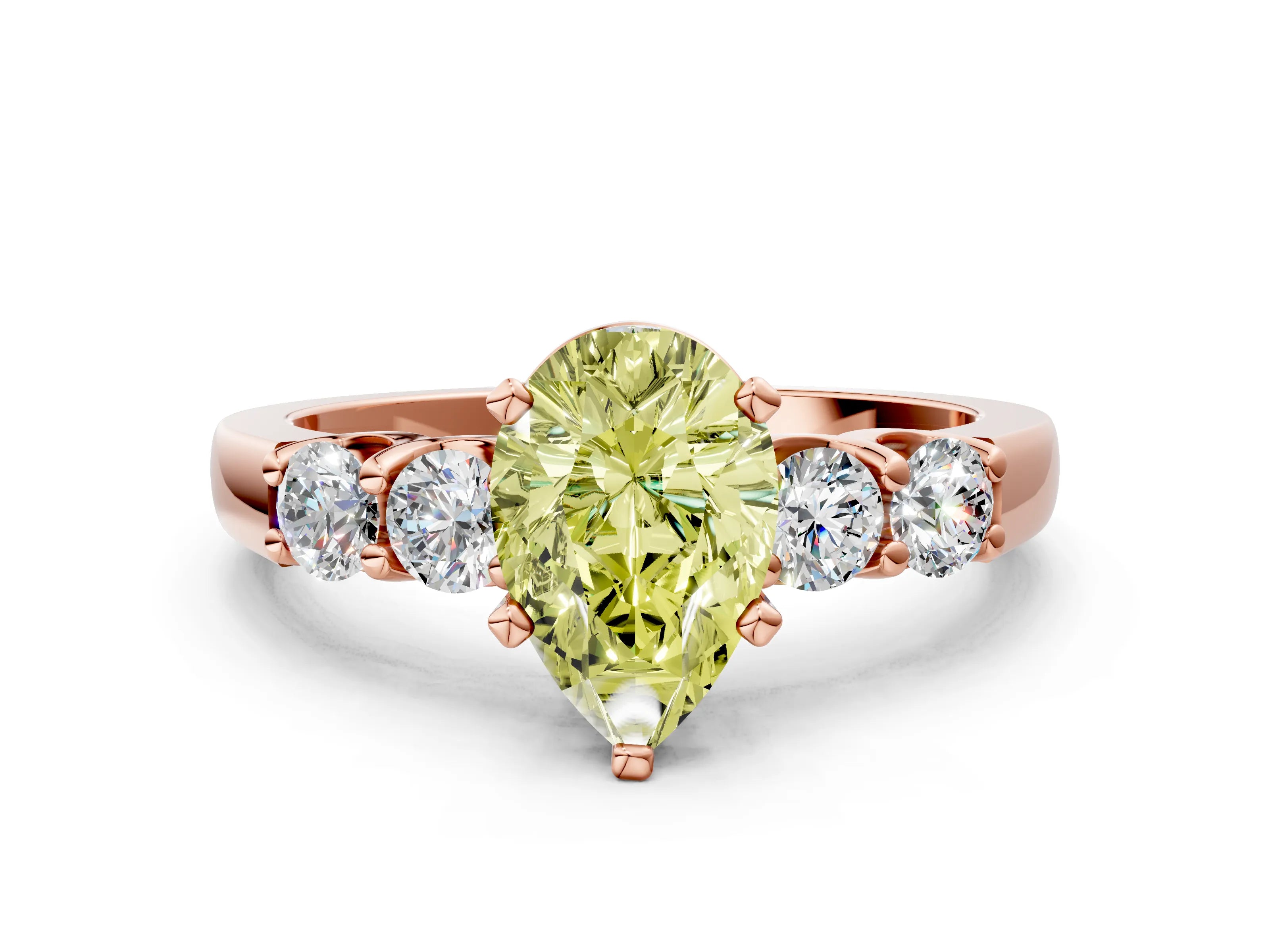 Rose gold Fancy Yellow Pear Cut Brilliant Diamond Five-Stone Engagement Ring with Prong Setting on a Classic Band_3