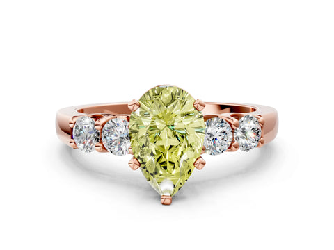 Rose gold Fancy Yellow Pear Cut Brilliant Diamond Five-Stone Engagement Ring with Prong Setting on a Classic Band_3