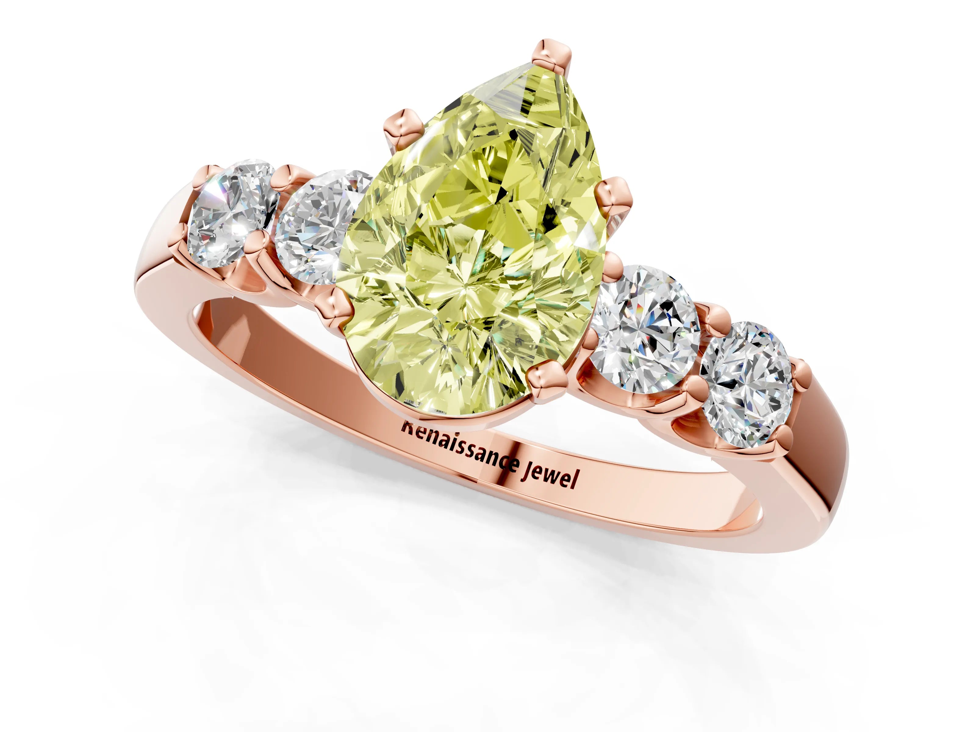 Rose gold Fancy Yellow Pear Cut Brilliant Diamond Five-Stone Engagement Ring with Prong Setting on a Classic Band_4