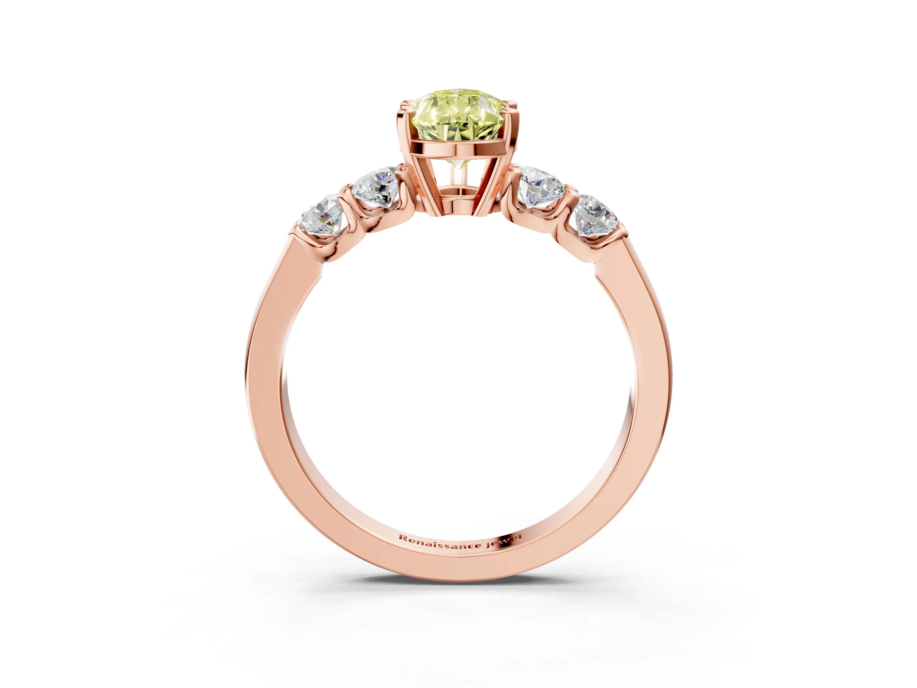Rose gold Fancy Yellow Pear Cut Brilliant Diamond Five-Stone Engagement Ring with Prong Setting on a Classic Band_6
