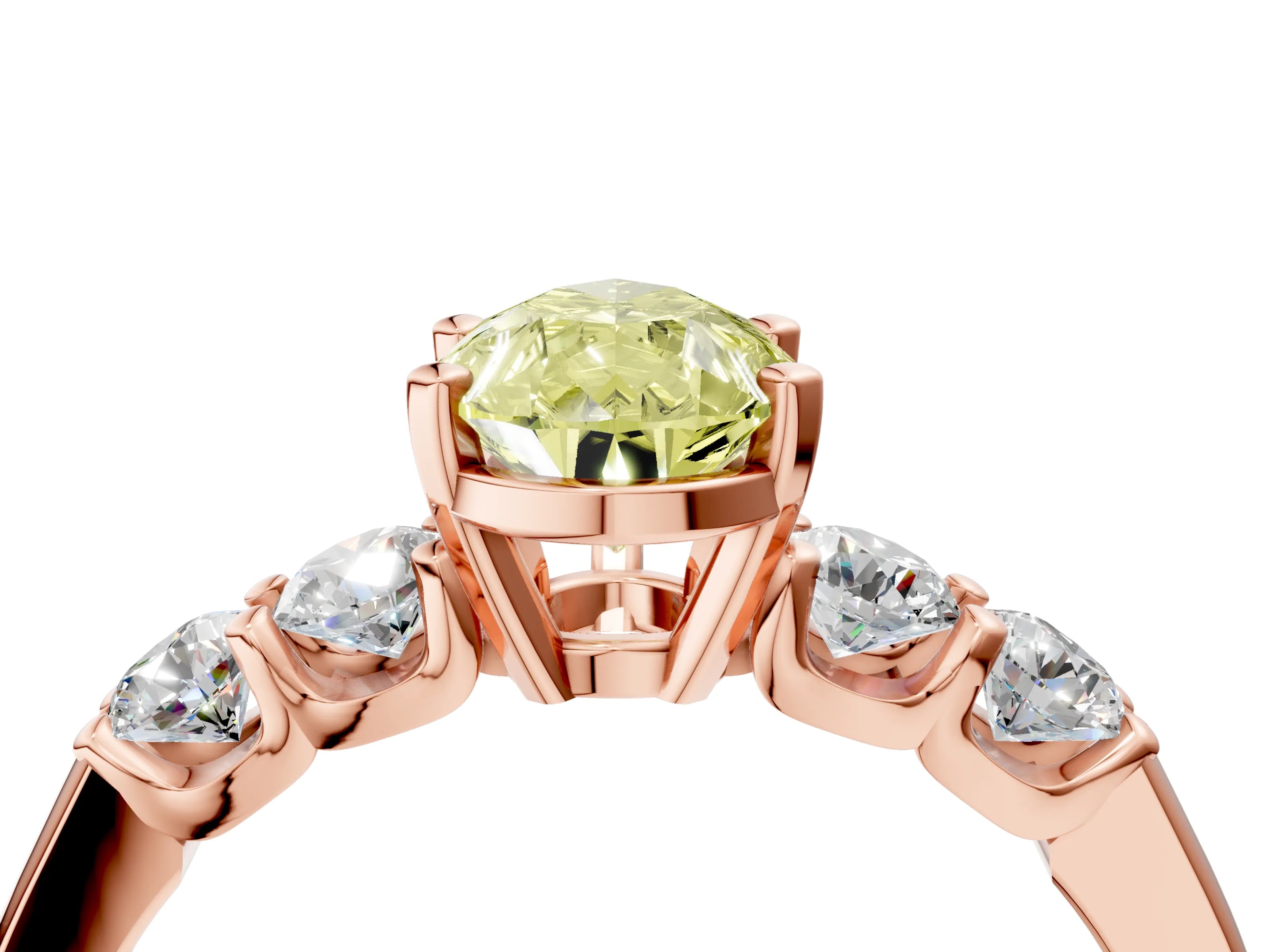 Rose gold Fancy Yellow Pear Cut Brilliant Diamond Five-Stone Engagement Ring with Prong Setting on a Classic Band_7